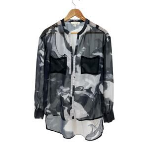 Nicki Minaj Hi-Low Sheer‎ Button-Up Blouse Black White Women’s Size Large